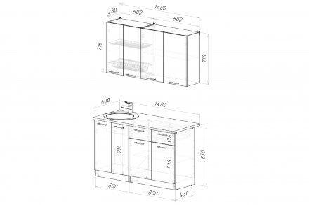 Кухонный гарнитур Дюна медиум, 140 см 