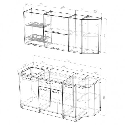 Кухонный гарнитур Кира демо, 170 см 
