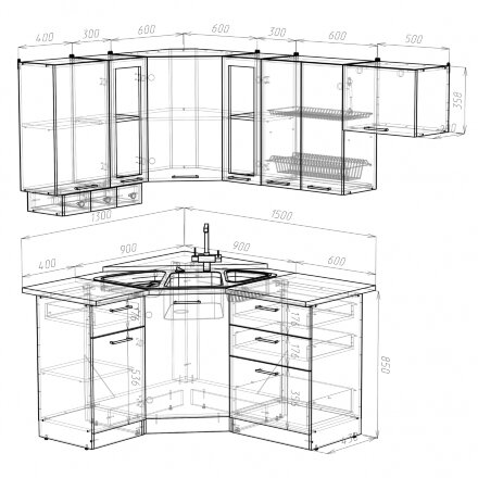 Кухонный гарнитур Кира литл, 130х200 см 